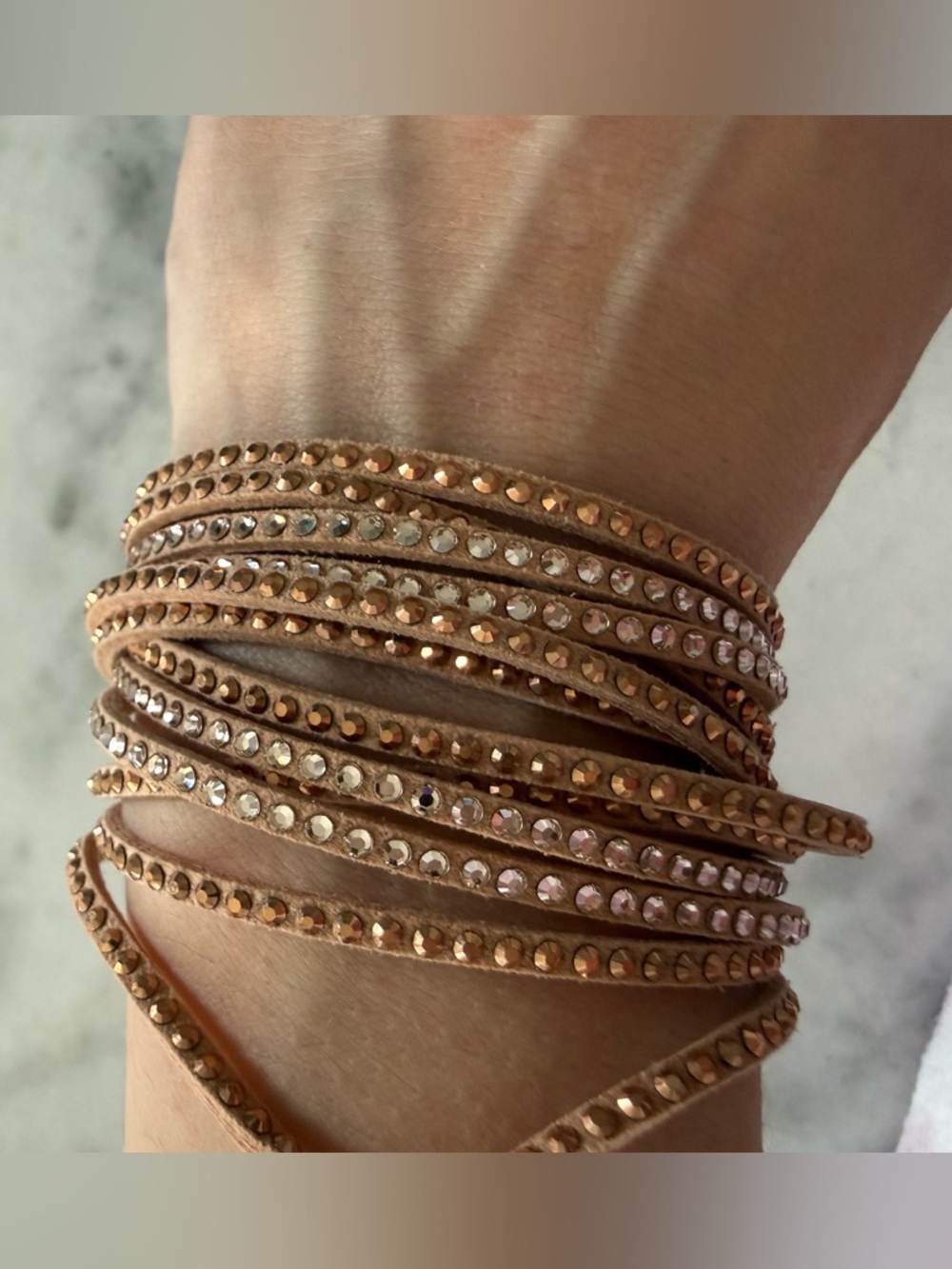 Swarovski Multi-Wrap Suede Crystal Bracelet – Neutral Tan